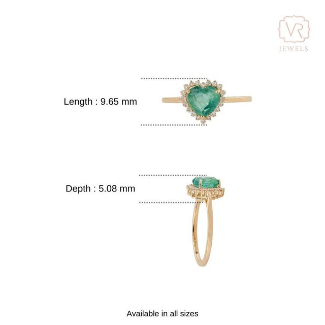 1.2ct Zambian Emerald Heart Necklace in 14k Gold With Halo Diamonds Size 5.5 For Sale - Image 11 of 17