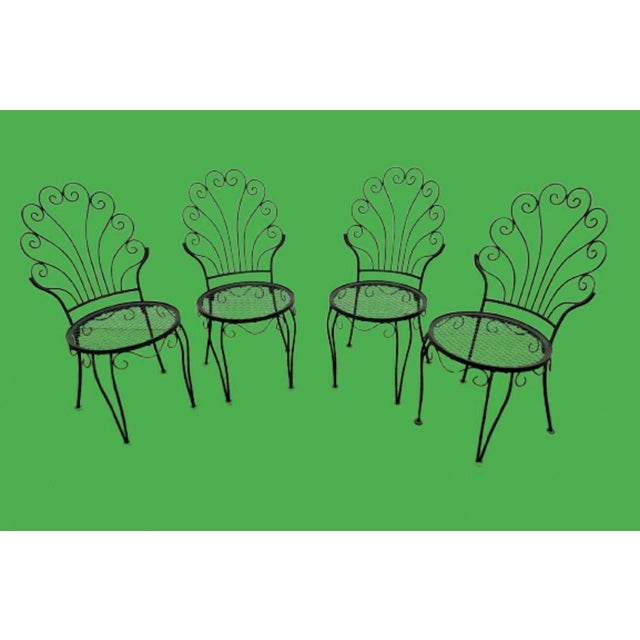 1950s Italian Wrought Iron Dining Chairs Hunter Green,Featuring a Distinct Scallop “Peacock” Shaped Scrollwork Backrest - Set of 4 For Sale In Miami - Image 6 of 12