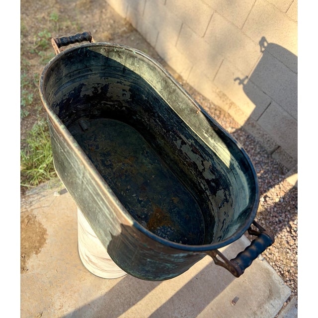 Large Revere Copper Antique French Boiler Wash Tub, Basin, Cook Pot, Firewood Vessel With Lid For Sale - Image 10 of 12