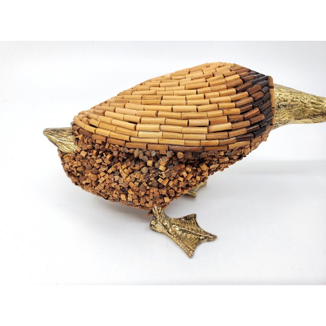 Brass Sculpture Pair Rare 1970s Hand Made Italian Brass Ducks With African Bamboo Trading Beads by Tarzia Firenze Italy For Sale - Image 8 of 14
