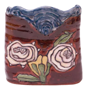 Midcentury Studio Terracotta Floral Vase Signed