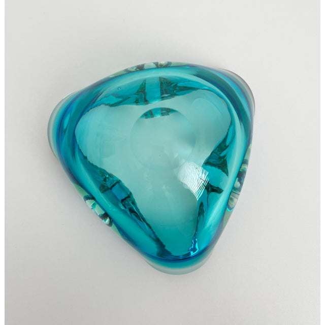 1960s Murano Style Blue Green Glass Ashtray Catchall Art Glass Bowl For Sale - Image 10 of 11