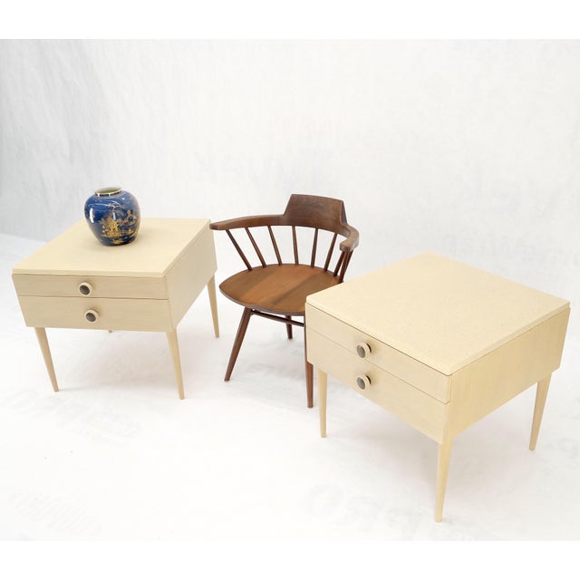 Cream Mid-Century Modern Bleached Walnut Cork Tops Paul Frankl End Side Tables MINT! For Sale - Image 8 of 18