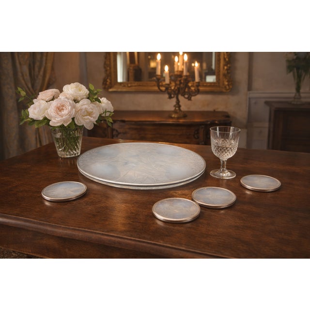 Vintage Art Deco Set in Opalescent Glass and Sterling Silver, 1930, Set of 5 For Sale - Image 11 of 12