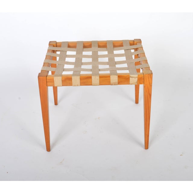 Mid-Century Beech Stool with Cotton Webbing attributed to Uluv, 1970s, in Very Good conditions. Designed 1970 to 1979 This...