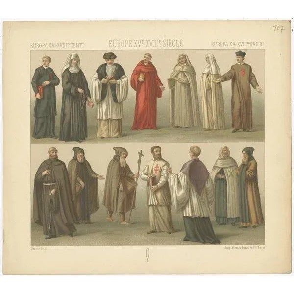 Antique print titled 'Europa XV, XVIIIth Cent - Europe XVe, XVIIIe Siecle - Europa XV, XVIIItes Jahr'. Chromolithograph of...