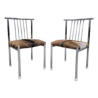 MCM B. Brody Chrome Spindle Back Side Chairs Newly Reupholstered – Pair For Sale