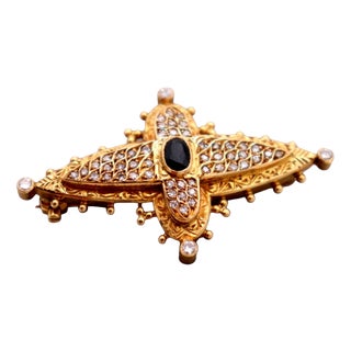 Gold Brooch with Diamond Chips For Sale