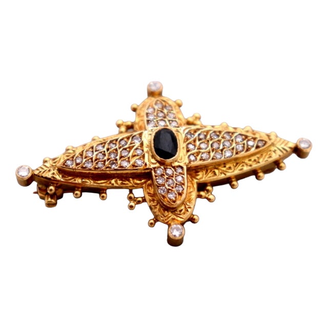 Gold Brooch with Diamond Chips For Sale