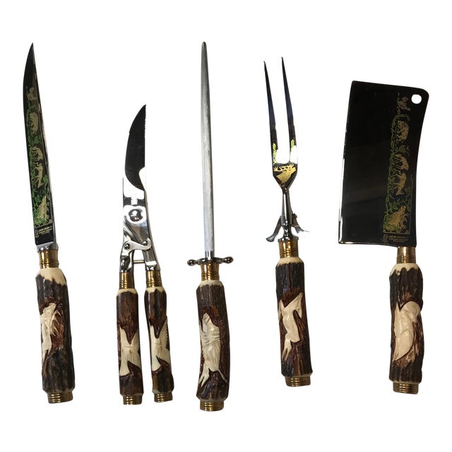 1990s German Cutlery’s Solingen Germany Roseterei Knife Set With