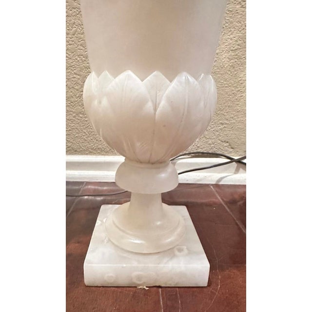1920s Large Pair of Hand-Carved French Alabaster Neoclassical Urn Table Lamps For Sale - Image 10 of 18