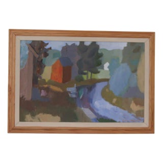 Pelle Nilsson, House and Stream, 1954, Oil on Panel, Framed For Sale