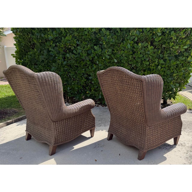 English Vintage Lane Venture Excursions Sculptural Rattan Wingback Armchairs, Pair For Sale - Image 3 of 16