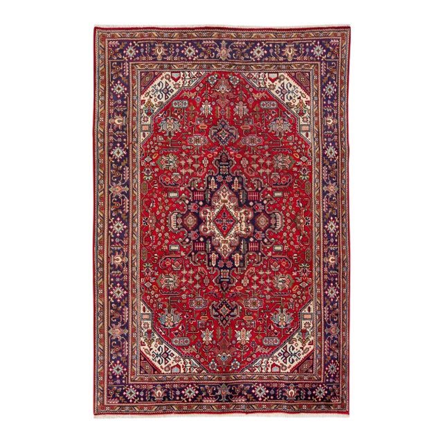 1960s Vintage Persian Tabriz Handmade Medallion Red Wool Rug For Sale