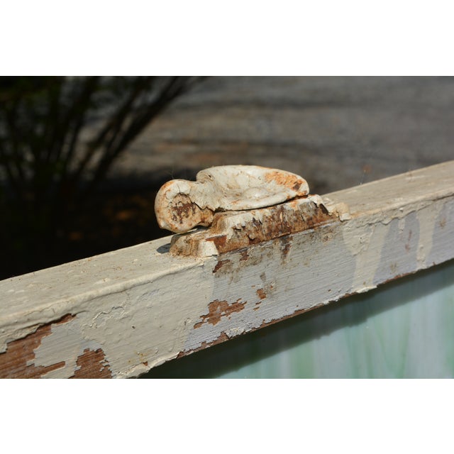 Wood Vintage Large Green Blue & White Slag Glass 6 Pane Window Panel From Va Church For Sale - Image 7 of 18