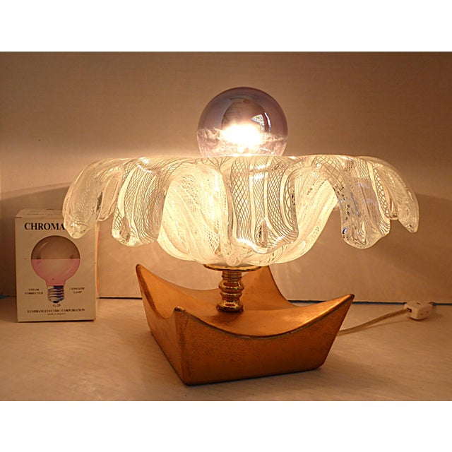 Unusual Mid Century Modern Murano Glass Table / Shelf Lamp Latticino Technique 1950s For Sale - Image 16 of 16