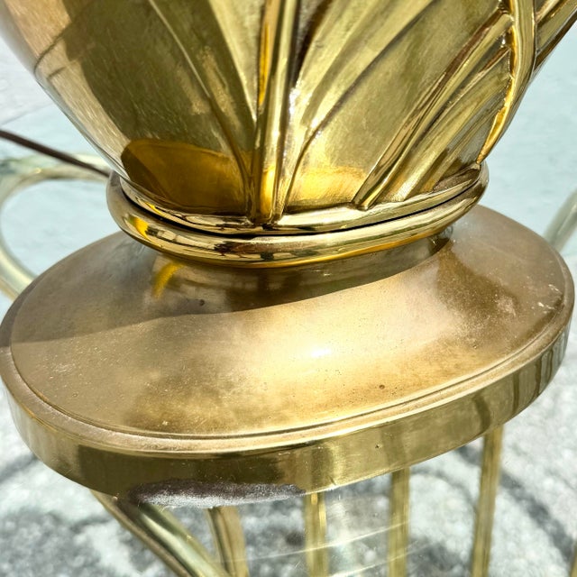 Metal Art Deco Dolbi Cashier Style Brass Tulip Table Lamps - A Pair For Sale - Image 7 of 10