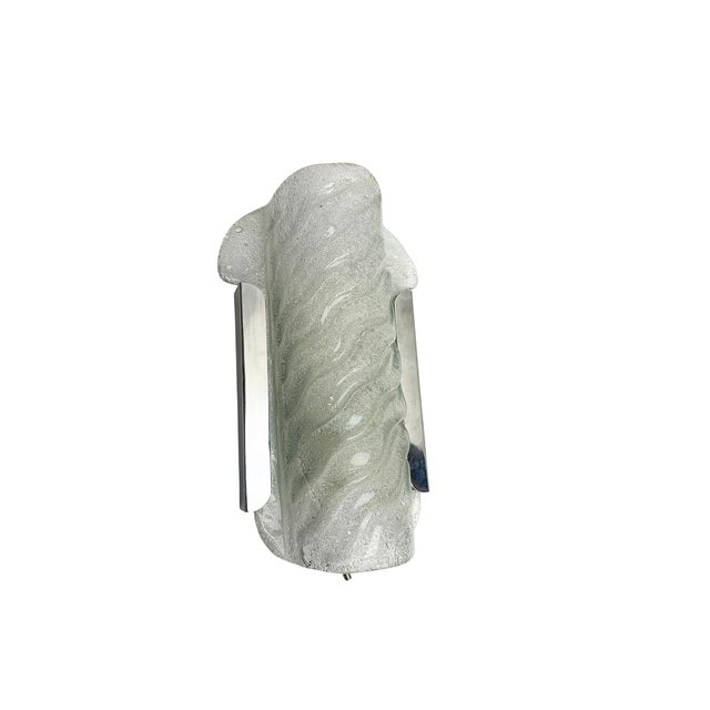 Single Wall Sconce in crome plate and thick blown and textured glass, made by Kaiser Leuchten Germany, 1970s. Excellent...