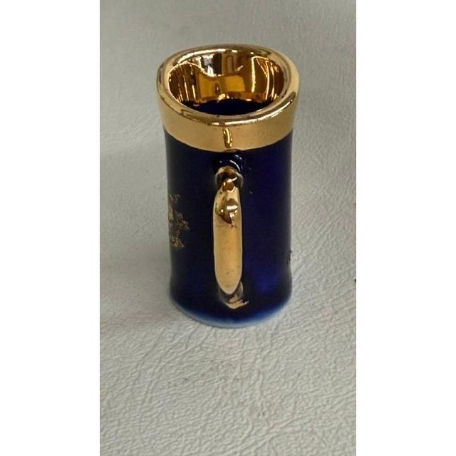 Limoges France Blue Miniature Porcelain Pitcher Gold Couple Courting Cameo 4811b For Sale - Image 10 of 12