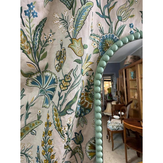 Pretty rounded mirror to place on the floor to see yourself full-length. Handcrafted on an old mirror. Decorated with...