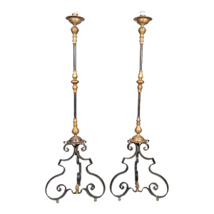 Pair of Wrought Iron and Bronze Torcheres