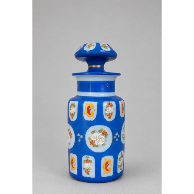 Late 19th-Century Cobalt Blue Opaline Glass Perfume Bottle With Hand-Enameled Florals For Sale - Image 9 of 9