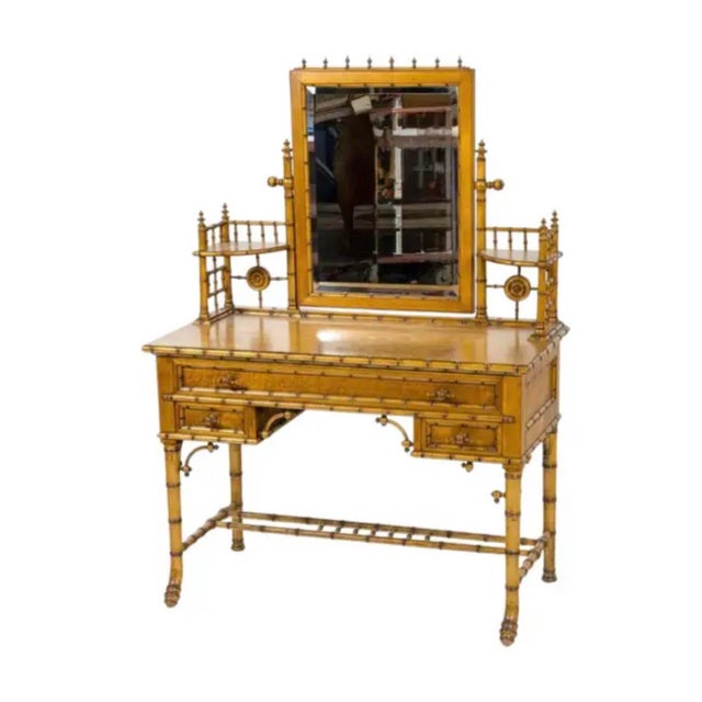 Victorian R. J. Horner Victorian Faux Bamboo and Bird's Eye Maple Vanity For Sale - Image 3 of 14