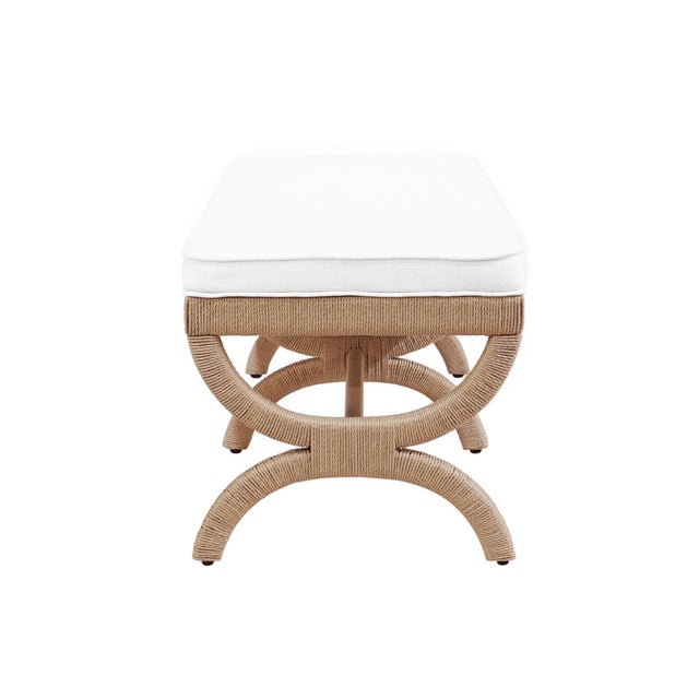 Contemporary Matthew Izzo Home Xanadu Neoclassical Bench With Natural Rope and Performance Linen Cushion For Sale - Image 3 of 4