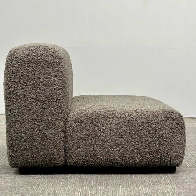 Wood Stendig, Low Slipper Chairs, Gray Boucle, Painted Wood, Switzerland, 1960s For Sale - Image 7 of 13