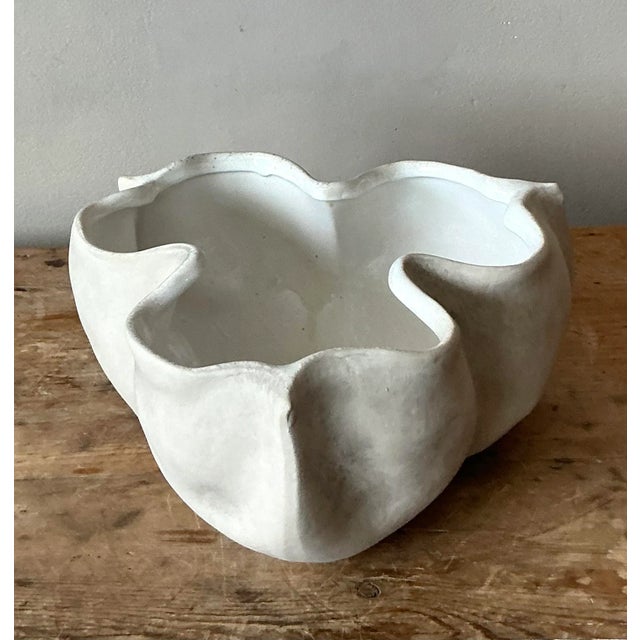 Contemporary Vintage Boho Glazed Ceramic Handkerchief Bowl For Sale - Image 3 of 6