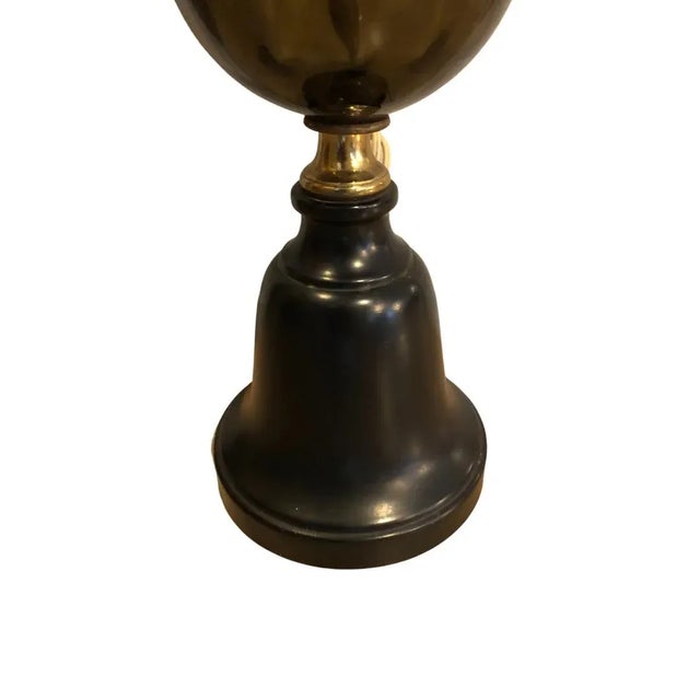 Hollywood Regency 1960s Vintage Mid-Century Hollywood Regency Smoked Glass Brass Lamp For Sale - Image 3 of 4