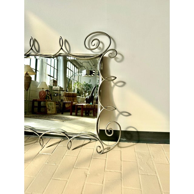 Vintage Postmodern Wrought Iron Beveled Swirl Mirror For Sale - Image 4 of 12