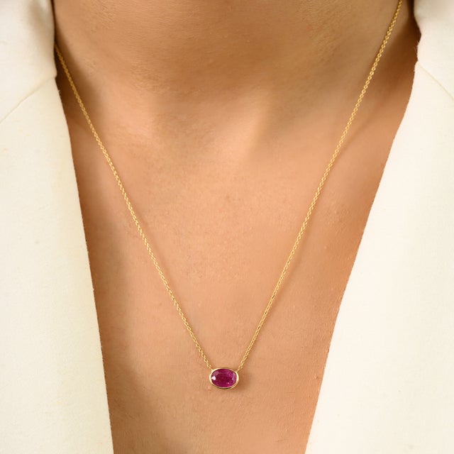 Solid 14k Gold Bezel Set Ruby Necklace For Sale In New York - Image 6 of 11