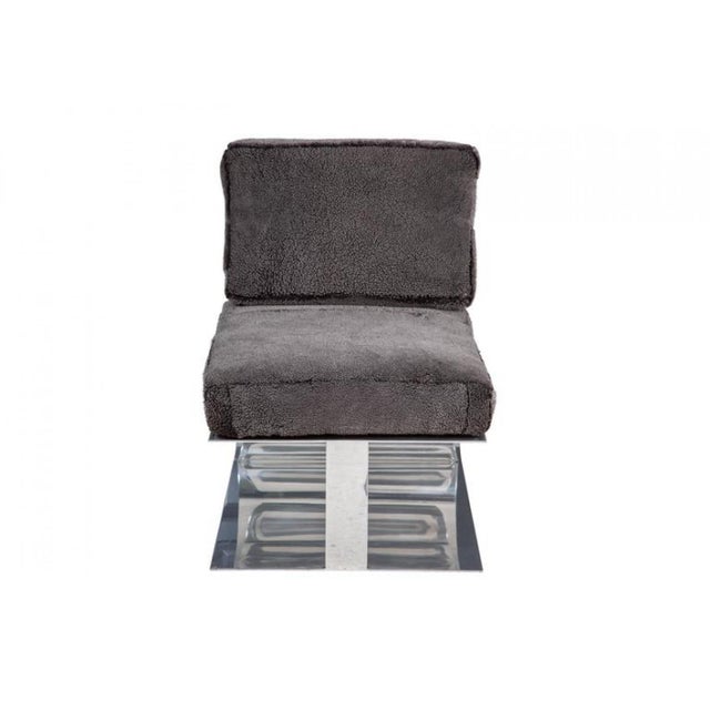 Contemporary Custom Polished Aluminum & Boucle Lounge Chairs - a Pair For Sale - Image 4 of 6