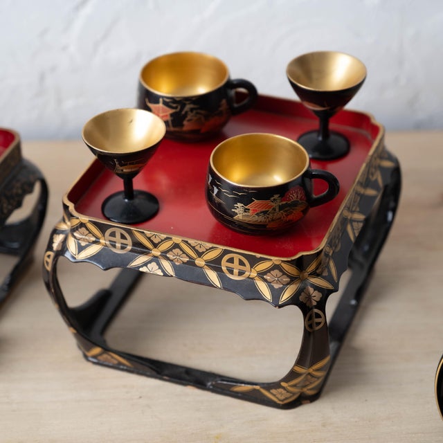 Miniature Japanese Maki-E Lacquer Sake Sets, c.1960 For Sale - Image 4 of 14