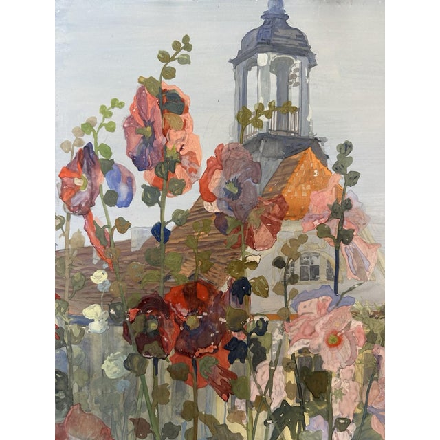 Häcker Johannes, Hollyhocks Church Summer, 1922, Gouache and Watercolor For Sale - Image 10 of 13