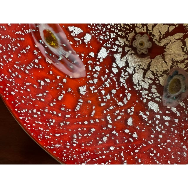 Vintage Midcentury Barbini Murano Style Red Silver Flecks Italian Art Glass Bowl Ashtray For Sale - Image 10 of 12