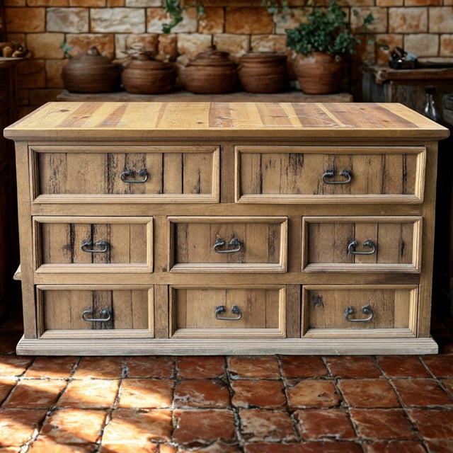 Mexican Mexican Rustic Santa Fe Style Planked Ponderosa Pine Low Boy Chest of 8 Drawers Drawers For Sale - Image 3 of 16