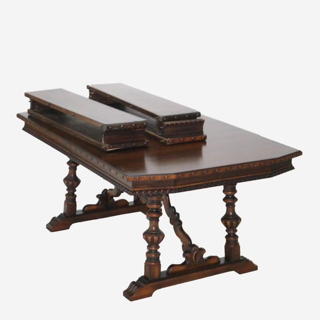 1930s Antique Berkey and Gay Kittinger School Carved Walnut Trestle Table C1930 For Sale - Image 5 of 18