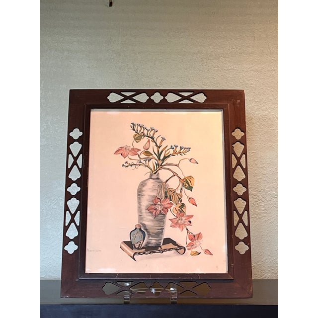 Add a striking touch of mid-century elegance to your space with this vintage framed floral still life, signed by the...