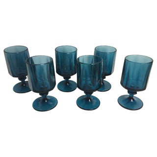 Vintage Peacock Blue Goblets - Set of 6 For Sale