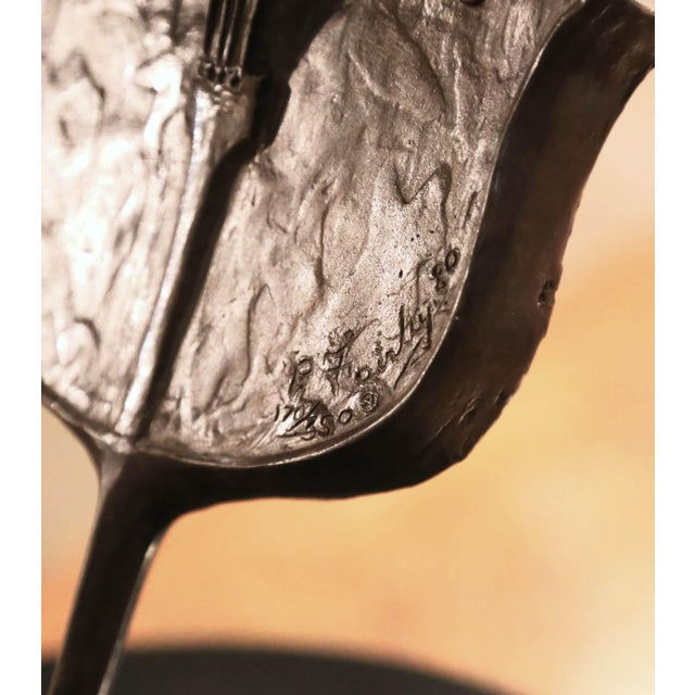 1980 Paul Fairley Bronze Abstract Cellist Sculpture on Marble Base For Sale - Image 4 of 11