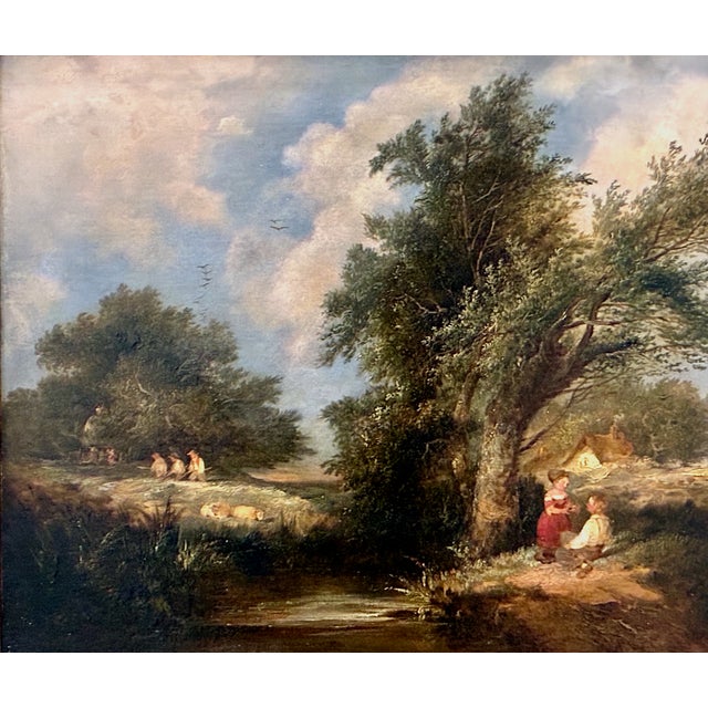 This mid 19th-century British rural landscape by Victorian artist Edward Charles Williams (1807–1881) depicts a shepherd,...