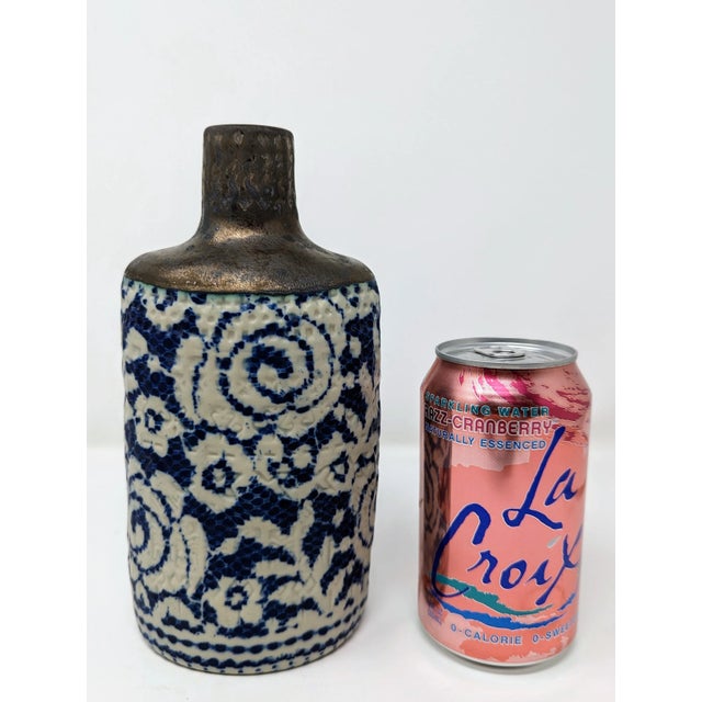 Costal Blue, White, and Metalic Hand Painted and Handmade Ceramic Floral Vase Description For Sale In Providence - Image 6 of 7