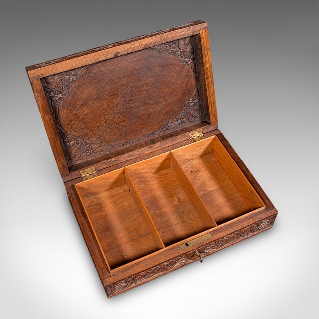 Brown Vintage Carved Cigar Box, Oriental, Teak, Keepsake, Jewellery Case, Art Deco For Sale - Image 8 of 12