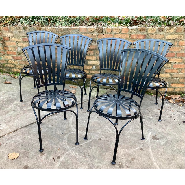 Metal 1950s Attributed to Francois Carre Petite Fan Back Garden Chairs - Group of 6 For Sale - Image 7 of 7