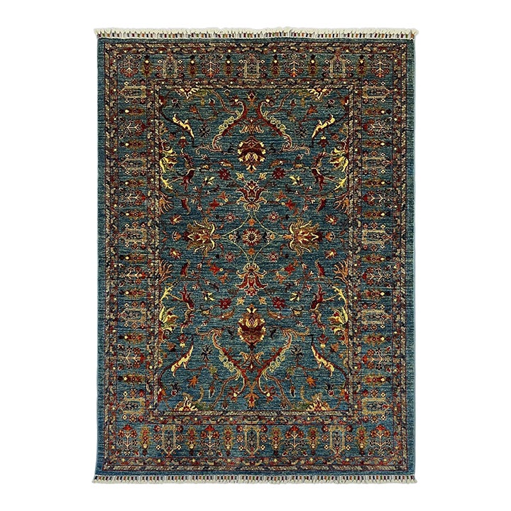 Blue Sultani Chobi Hand-Knotted Natural Dye Wool Rug - 4'11