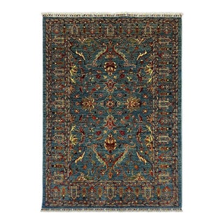 Blue Sultani Chobi Hand-Knotted Natural Dye Wool Rug - 4'11" X 6'10" For Sale