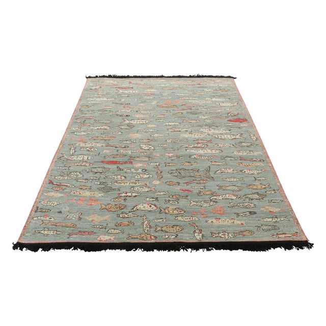 Rug & Kilim’s Pictorial Art Rug in Blue With Polychromatic Fish ...