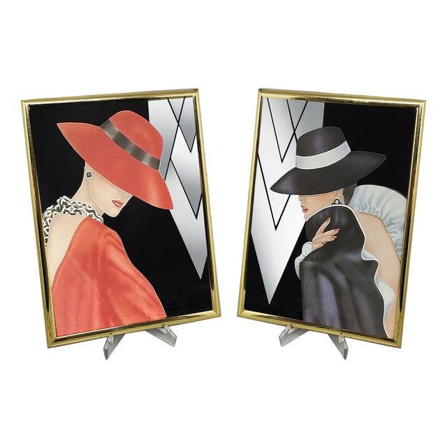 Framed Glam Girl Mirror Panels from Ferraro, 1980s, Set of 2 For Sale